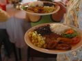 A tour group of American students eats lunch on the way to la Fortuna and Arenal Volcano in Costa Rica.